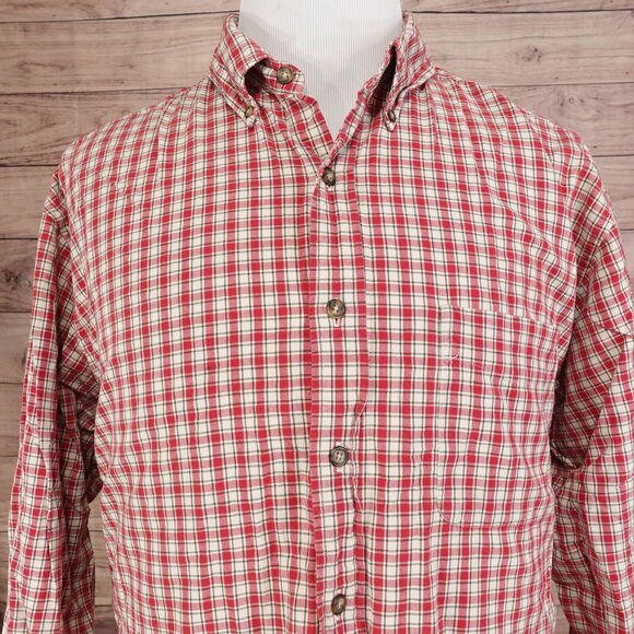 ABERCROMBIE & FITCH OUTDOORS GOODS RED PLAID BUTTON DOWN SHIRT MENS XL **READ* - Picture 1 of 9